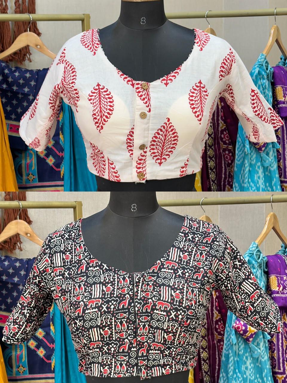 Brocade Silk Reversible Ajrakh Readymade Side Elastic Blouse