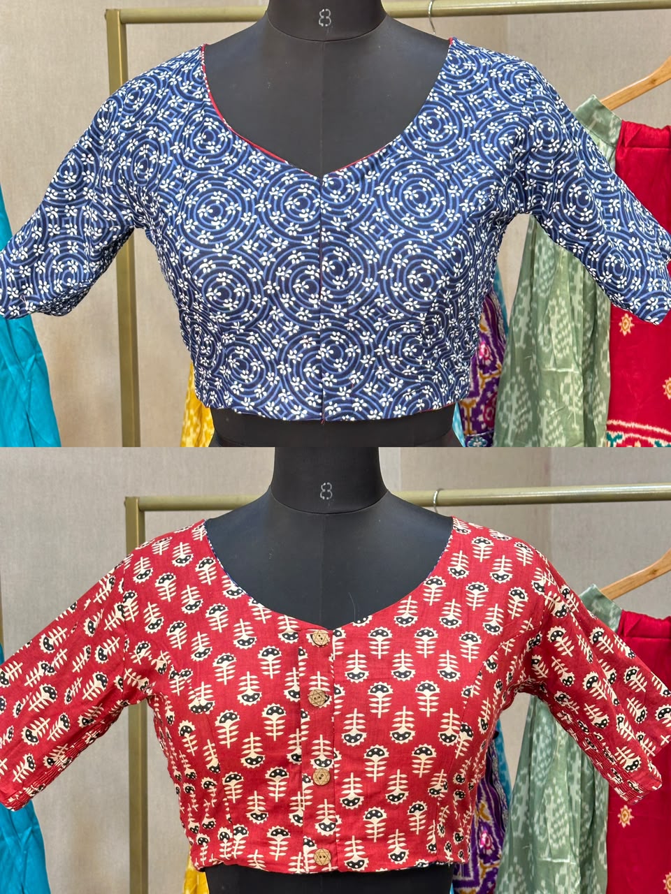 Brocade Silk Reversible Ajrakh Readymade Side Elastic Blouse