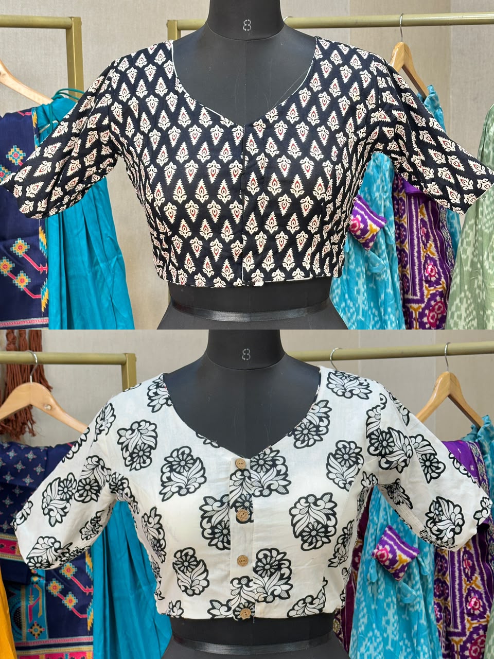 Brocade Silk Reversible Ajrakh Readymade Side Elastic Blouse