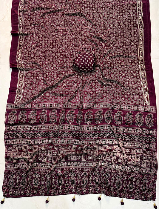 Ajrakh Semi Modal Silk Sarees