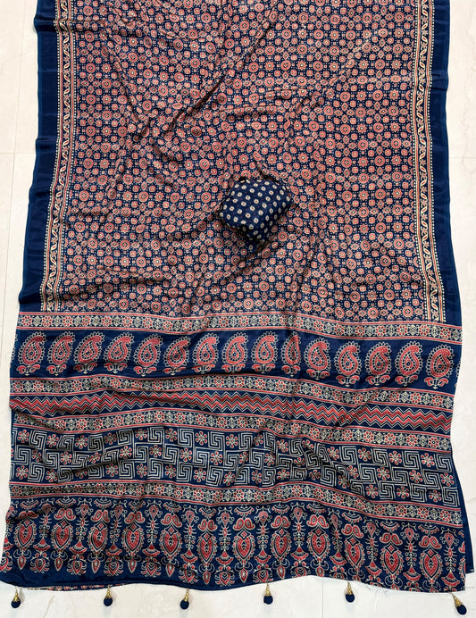 Ajrakh Semi Modal Silk Sarees