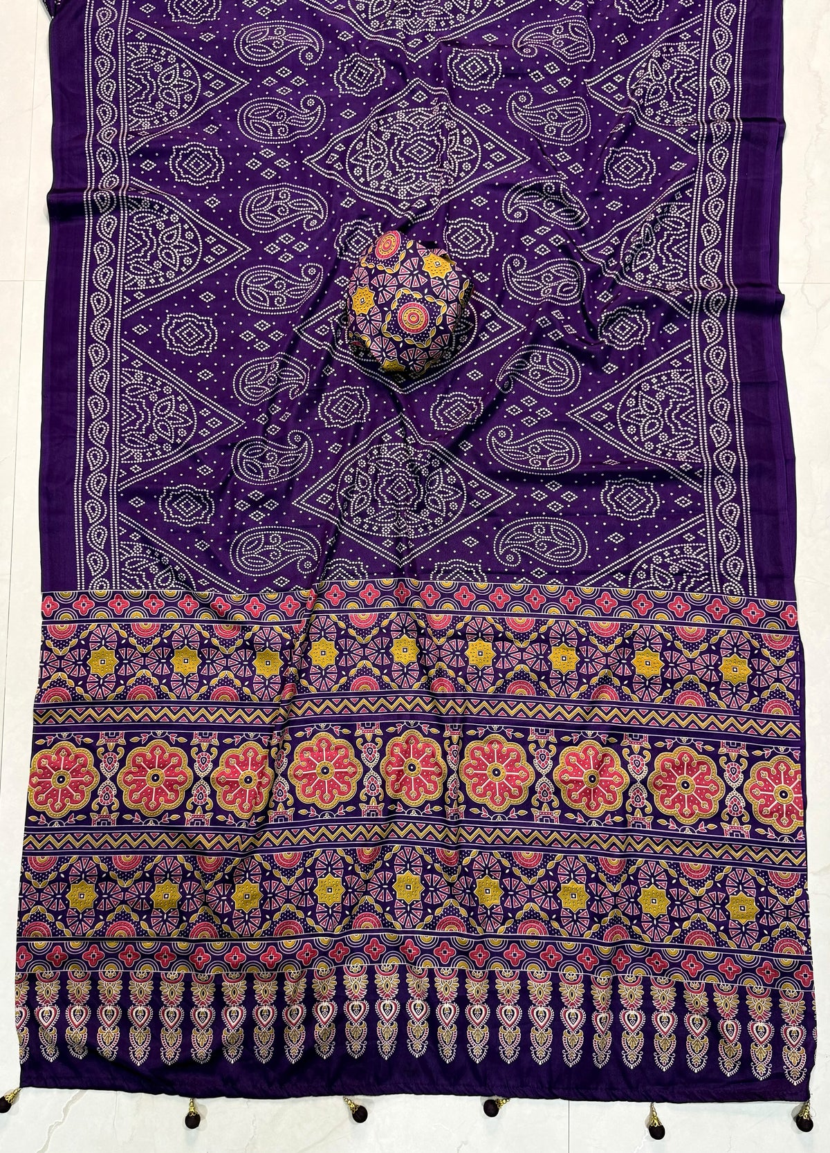 Ajrakh Semi Modal Silk Saree