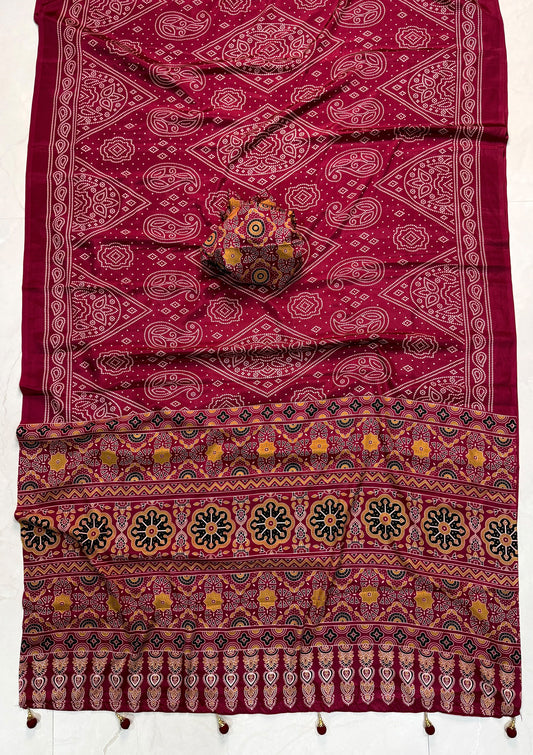 Ajrakh Semi Modal Silk Saree