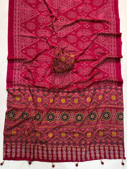 Ajrakh Semi Modal Silk Sarees