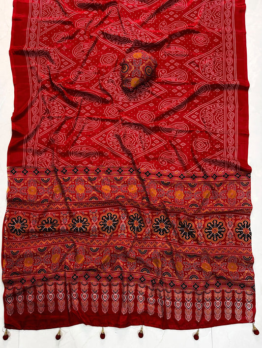 Ajrakh Semi Modal Silk Sarees