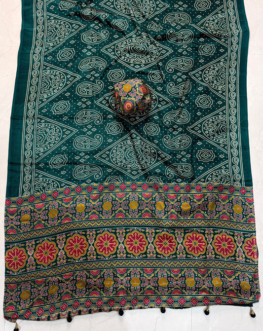 Ajrakh Semi Modal Silk Sarees