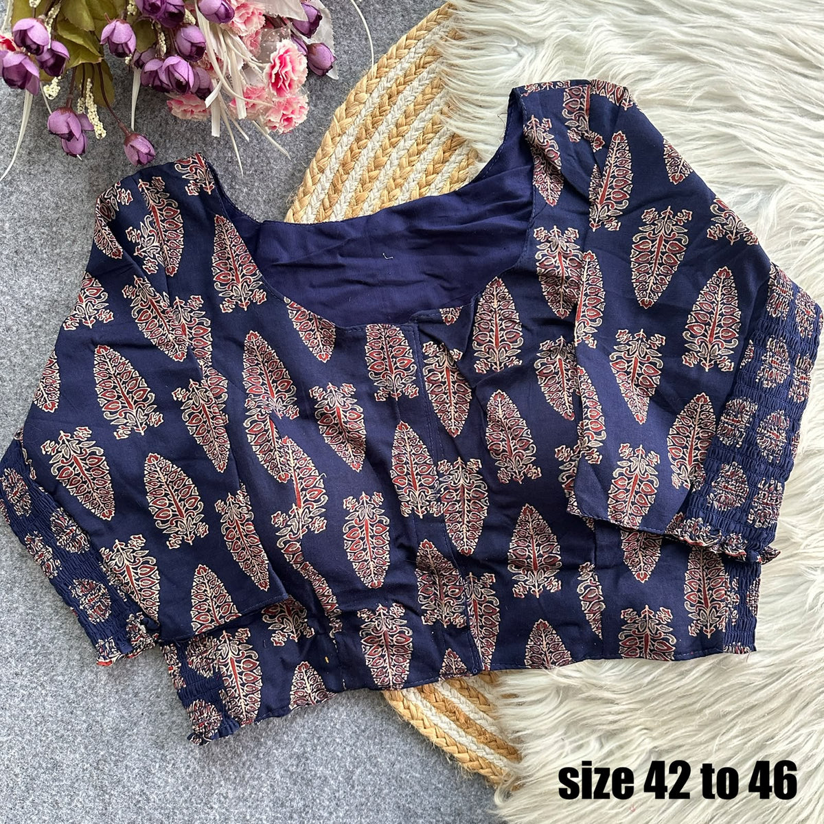 Plus Size Ajrakh Maslin Silk Readymade Blouses