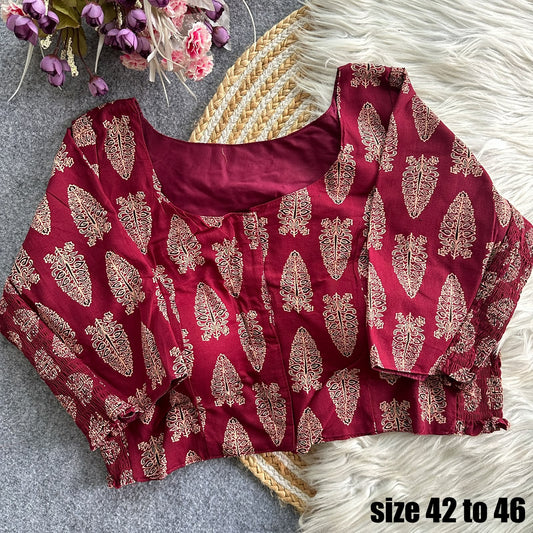 Plus Size Ajrakh Maslin Silk Readymade Blouses