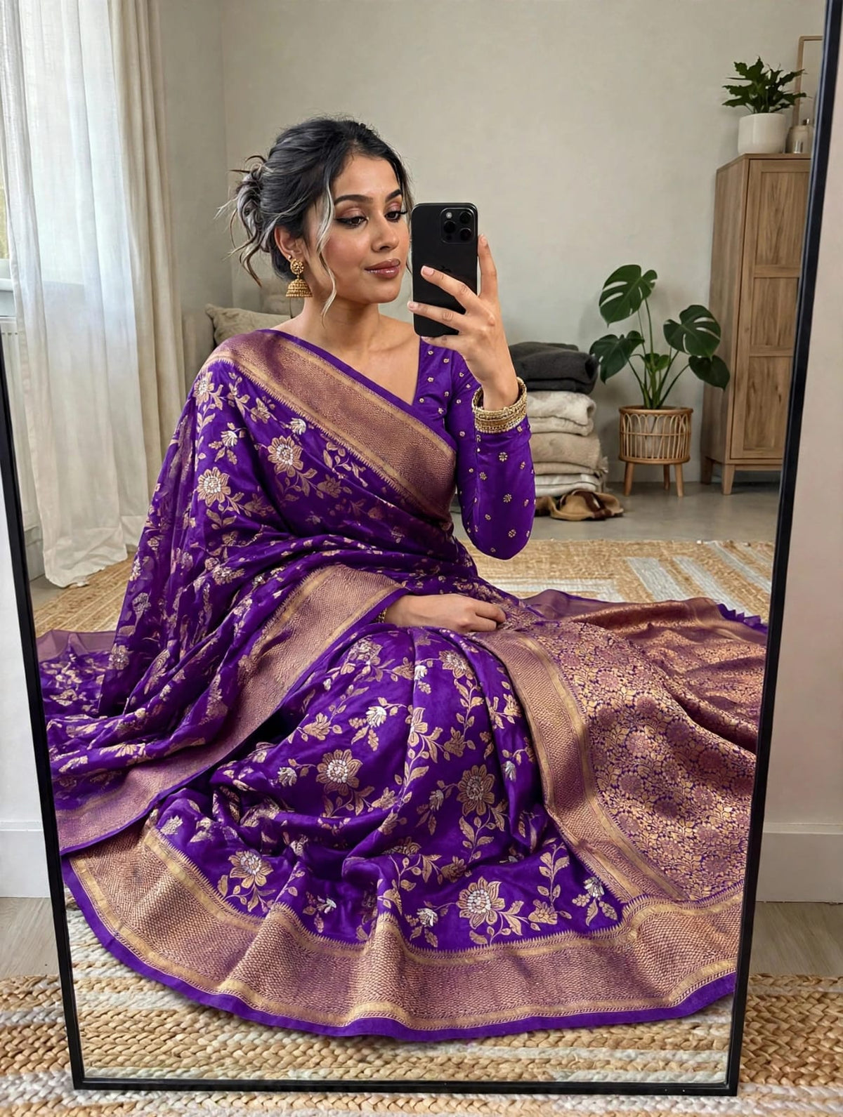 Semi Kanjivaram Jaal Floral Zari Weaving Sarees