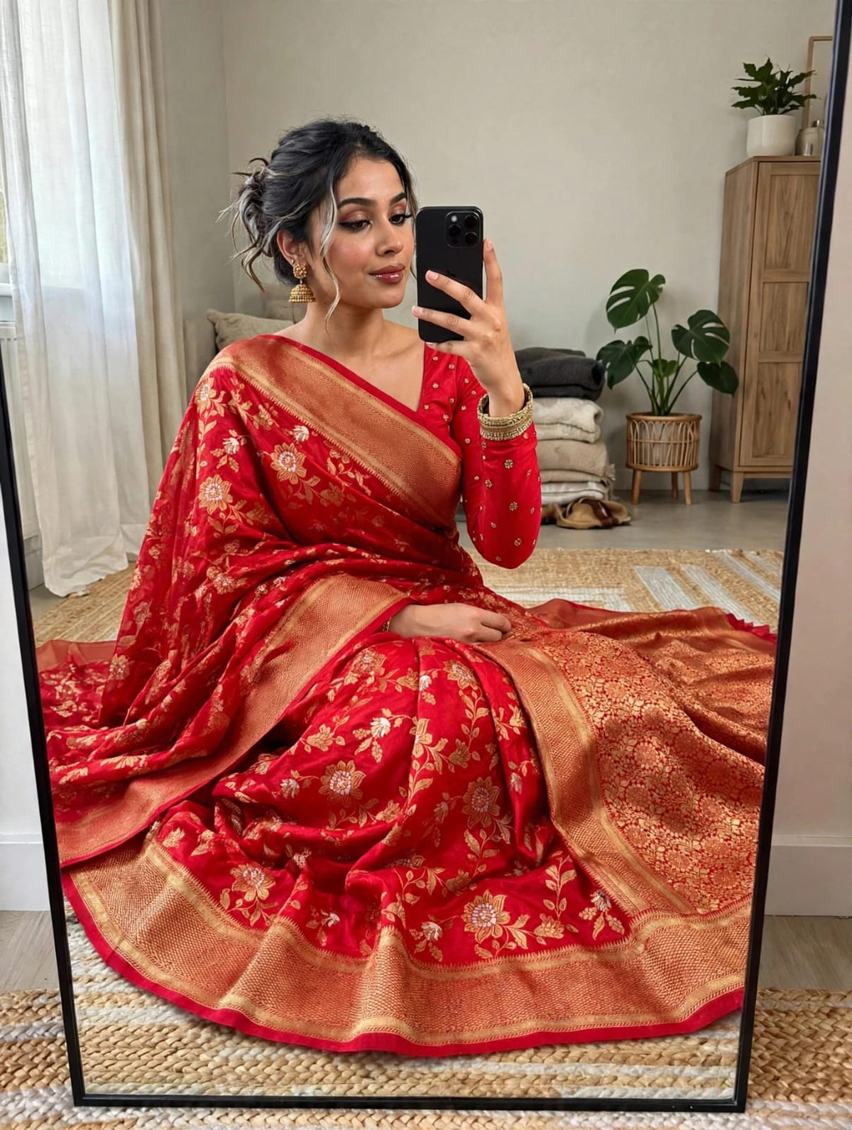 Semi Kanjivaram Jaal Floral Zari Weaving Sarees