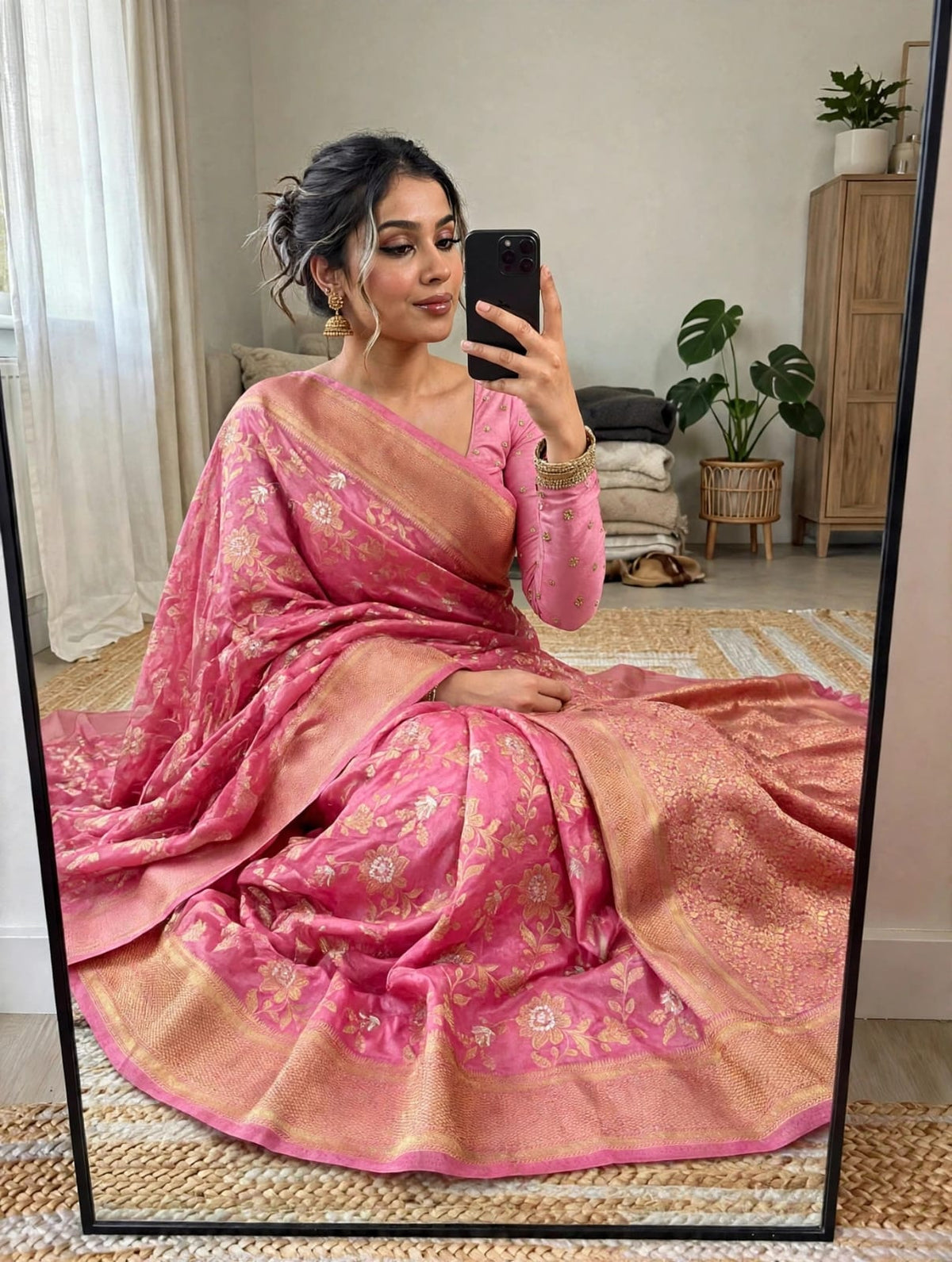 Semi Kanjivaram Jaal Floral Zari Weaving Sarees