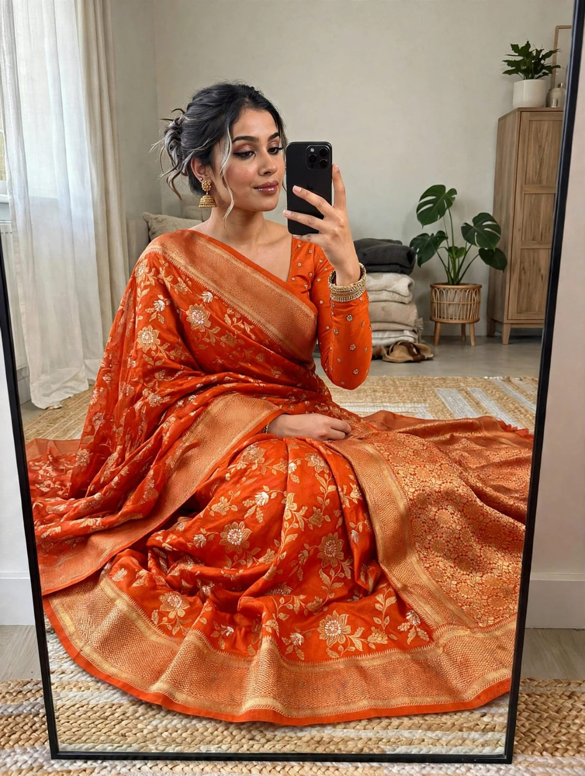 Semi Kanjivaram Jaal Floral Zari Weaving Sarees