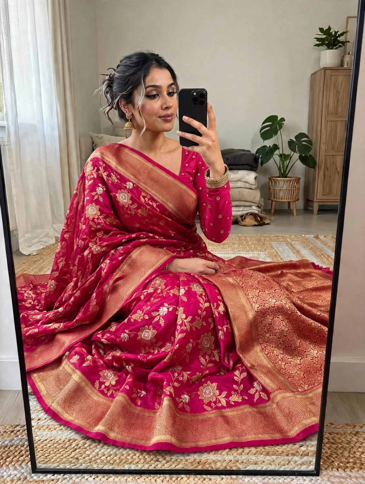 Semi Kanjivaram Jaal Floral Zari Weaving Sarees