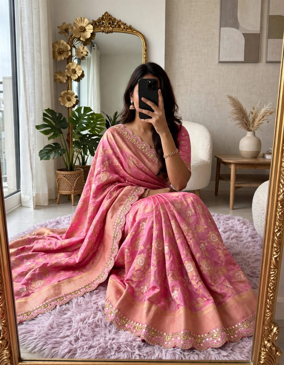 Semi Kanjivaram Jaal Floral Zari Weaving Sarees