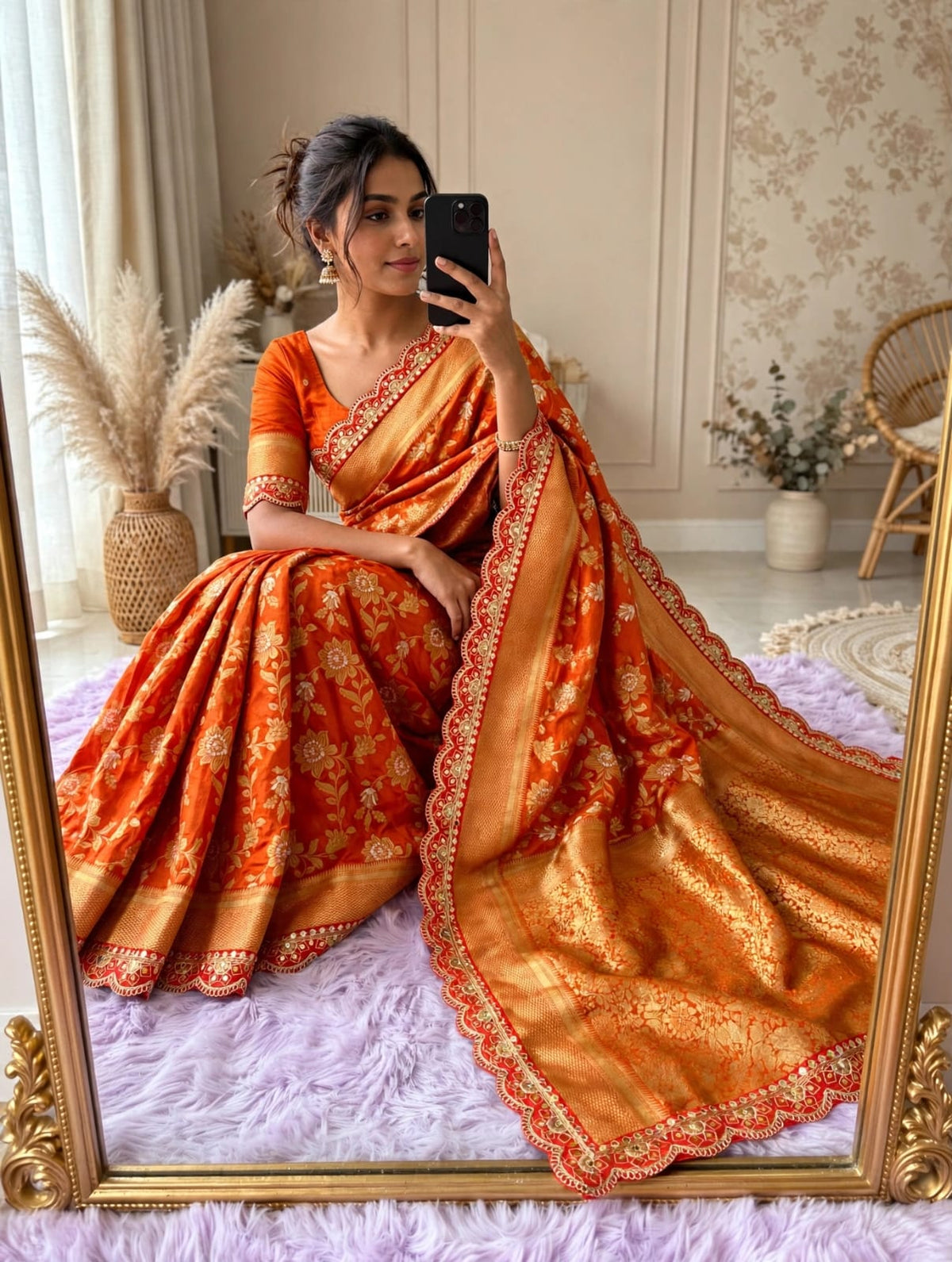 Semi Kanjivaram Jaal Floral Zari Weaving Sarees