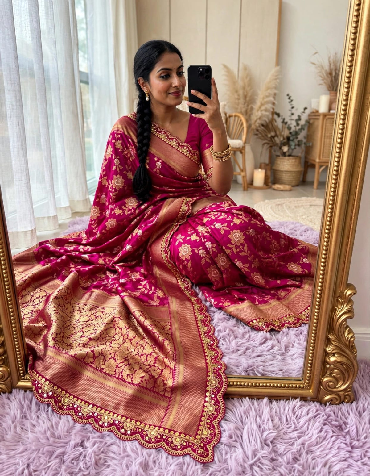 Semi Kanjivaram Jaal Floral Zari Weaving Sarees