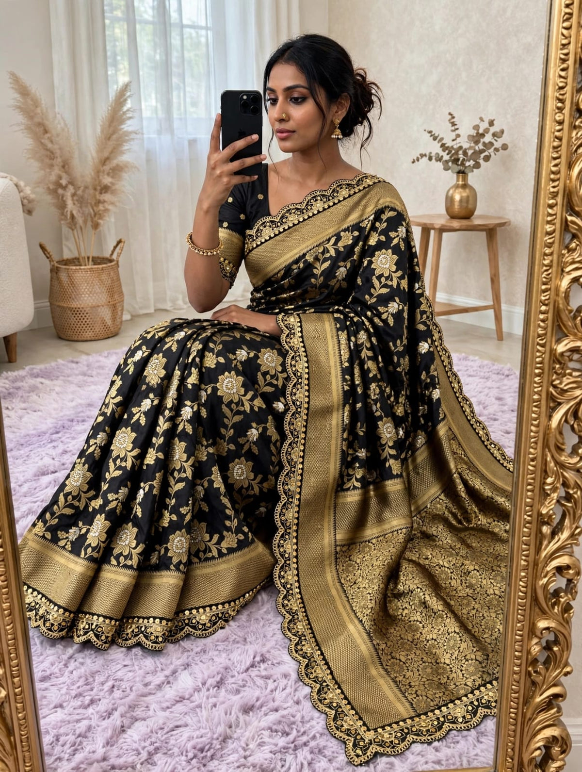 Semi Kanjivaram Jaal Floral Zari Weaving Sarees