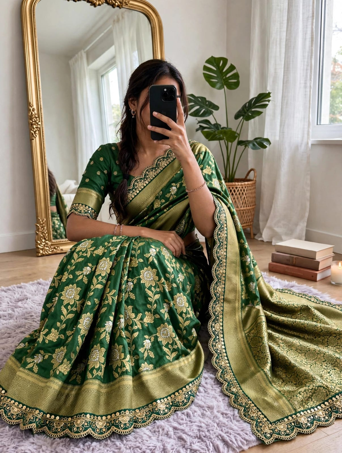 Semi Kanjivaram Jaal Floral Zari Weaving Sarees