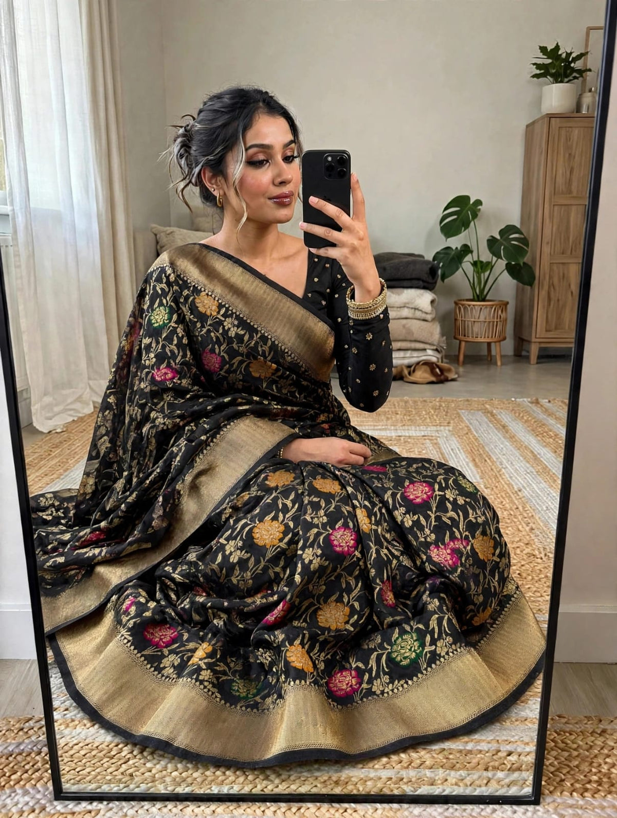 Semi Kanjivaram Jaal Floral Zari Weaving Sarees