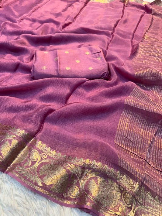 Viscose Mysori Crepe Silk Sarees with Viscose Zari Borders
