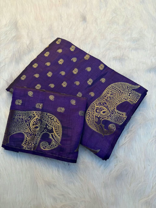 Viscose Tussar Silk Sarees with Viscose Zari Borders & Chit Pallu