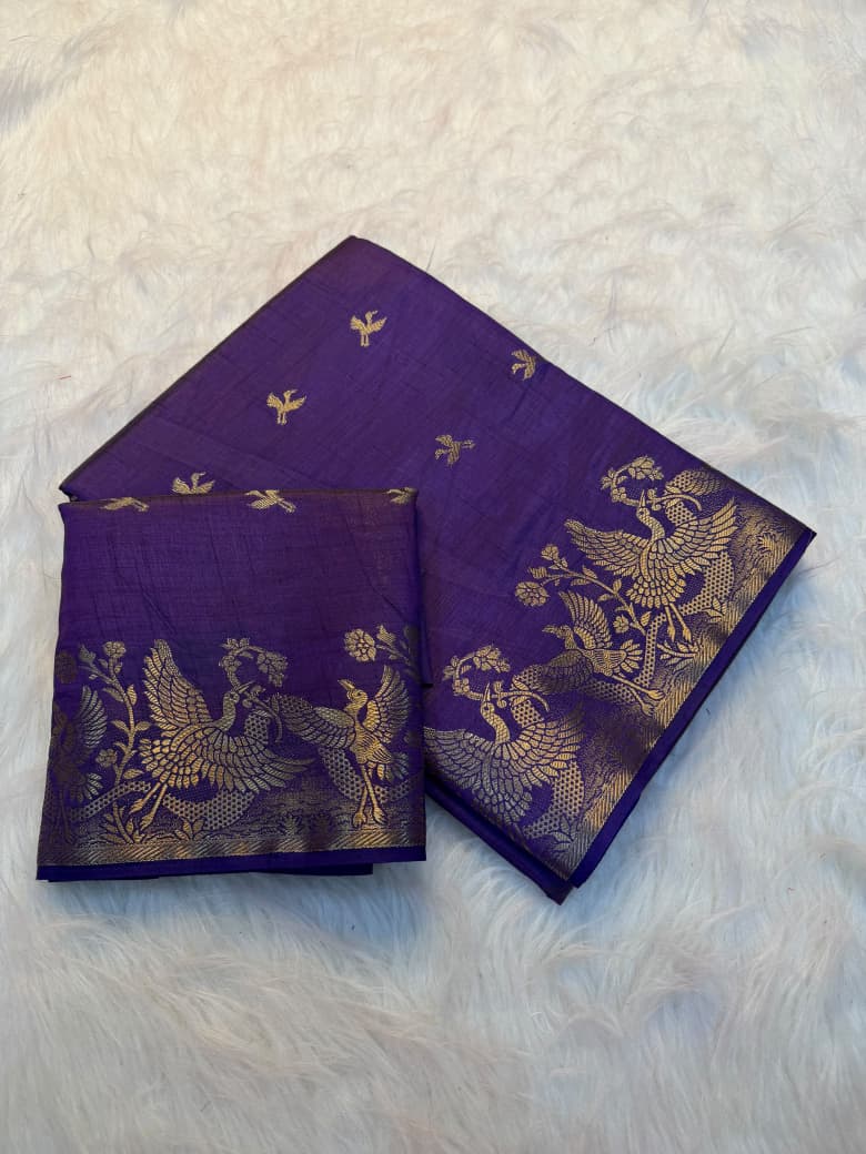 Viscose Tussar Silk Sarees with Viscose Zari Borders & Chit Pallu