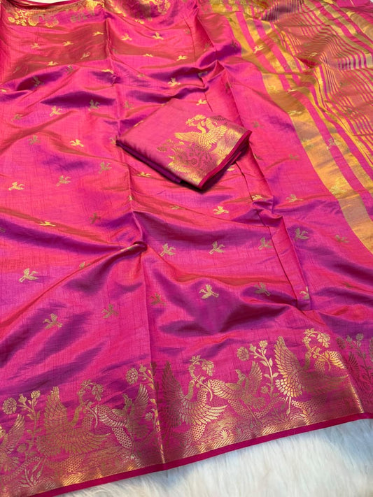 Viscose Tussar Silk Sarees with Viscose Zari Borders & Chit Pallu