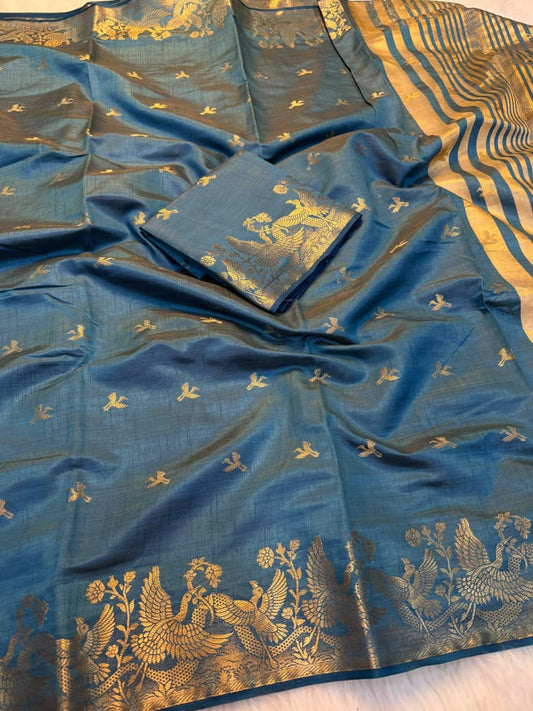 Viscose Tussar Silk Sarees with Viscose Zari Borders & Chit Pallu