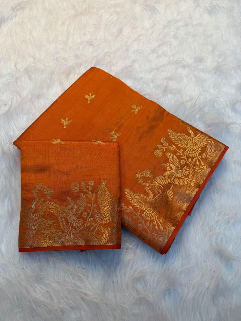 Viscose Tussar Silk Sarees with Viscose Zari Borders & Chit Pallu