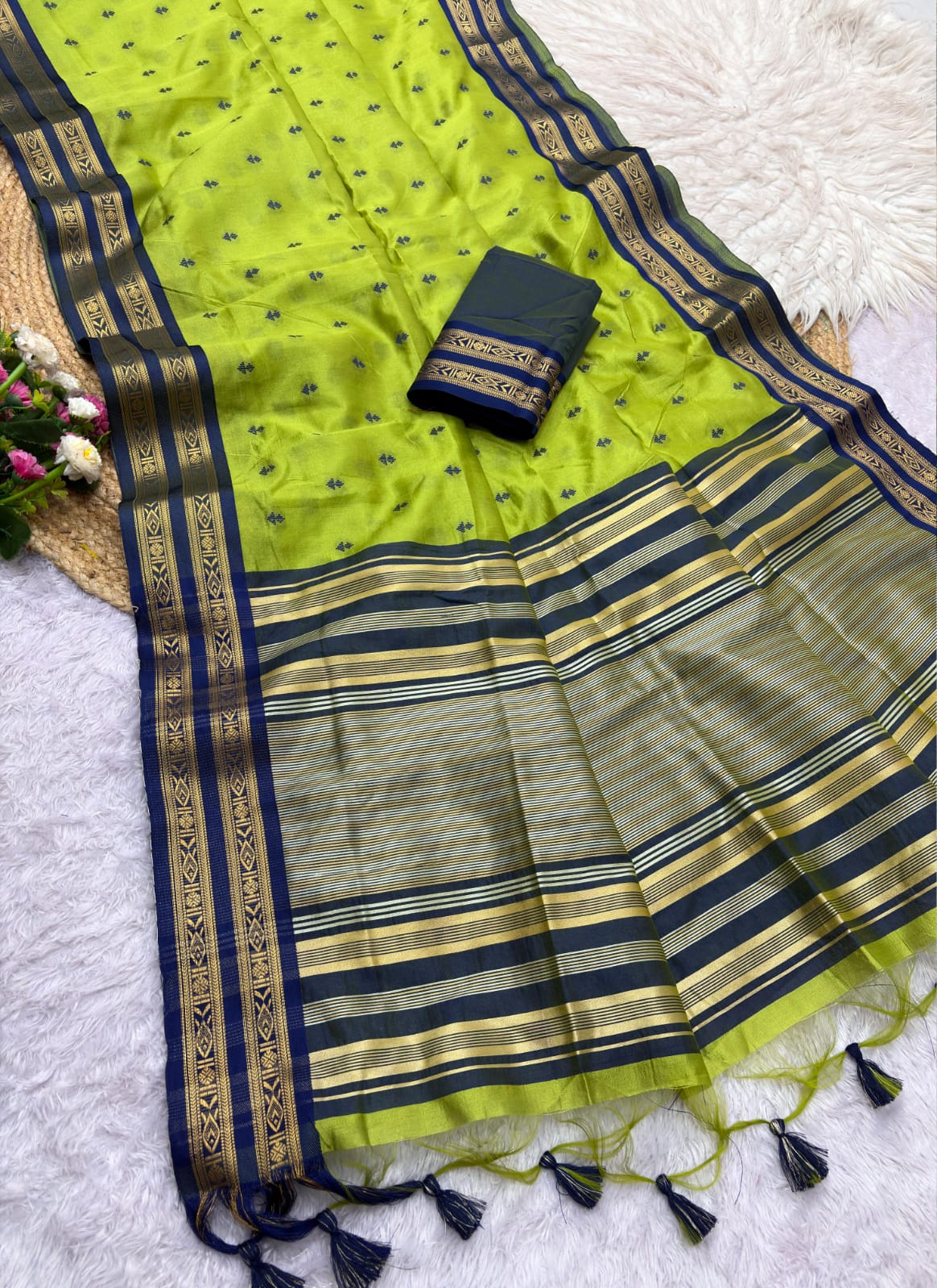 Semi Raw Silk Weaving Sarees with Double Borders