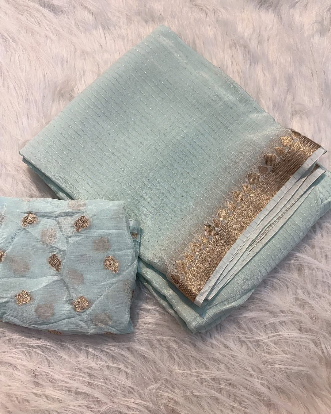 Viscose Chinnon Silk Saree with Viscose Zari Weaving Borders