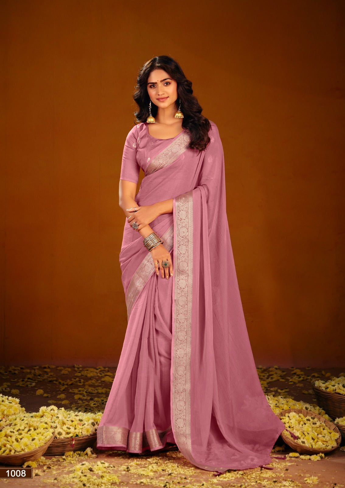 Chiffon Silk Sarees with Jacquard Zari Borders