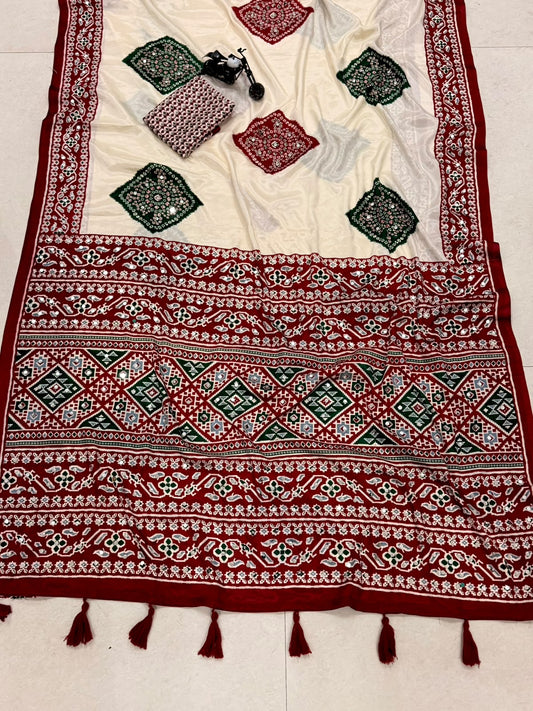 Bandhini Modal Crepe Silk Sarees with Real Mirror Work