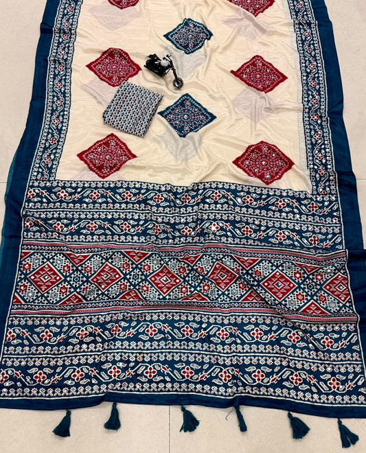 Bandhini Modal Crepe Silk Sarees with Real Mirror Work