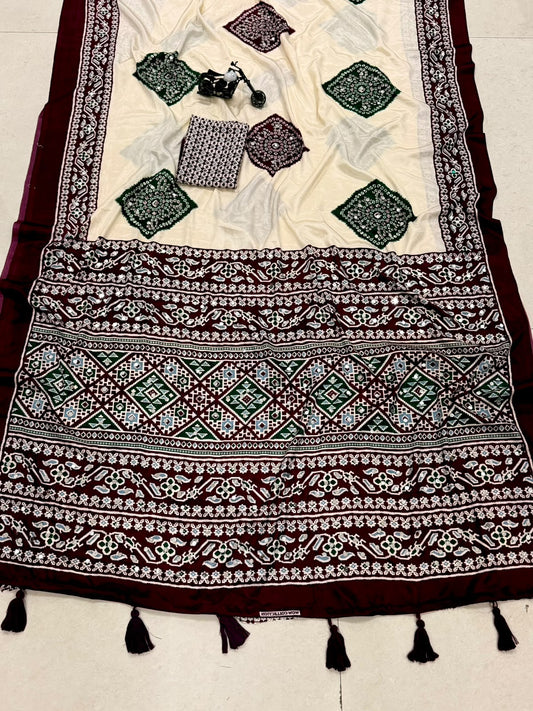 Bandhini Modal Crepe Silk Sarees with Real Mirror Work