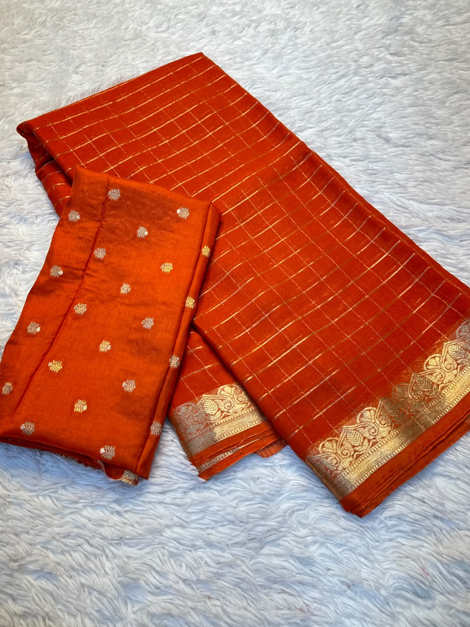 Georgette Viscose Zari Checked Sarees with Viscose Zari Borders & Chit Pallu