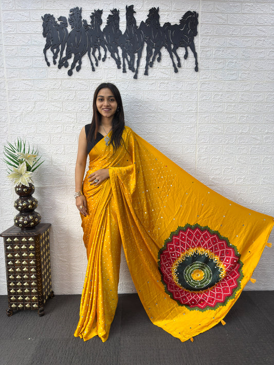 Modal Crepe Silk Sarees with Mirror Work