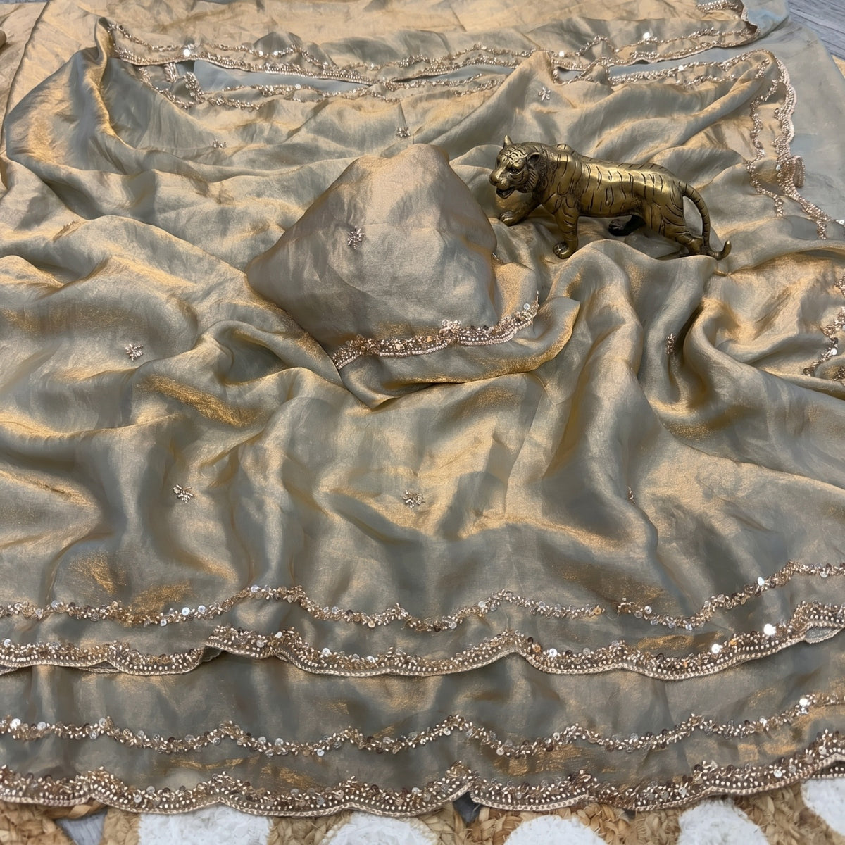 Fendy Satin Silk Sarees with Sequin & Coding Embroidered Scalloped Borders