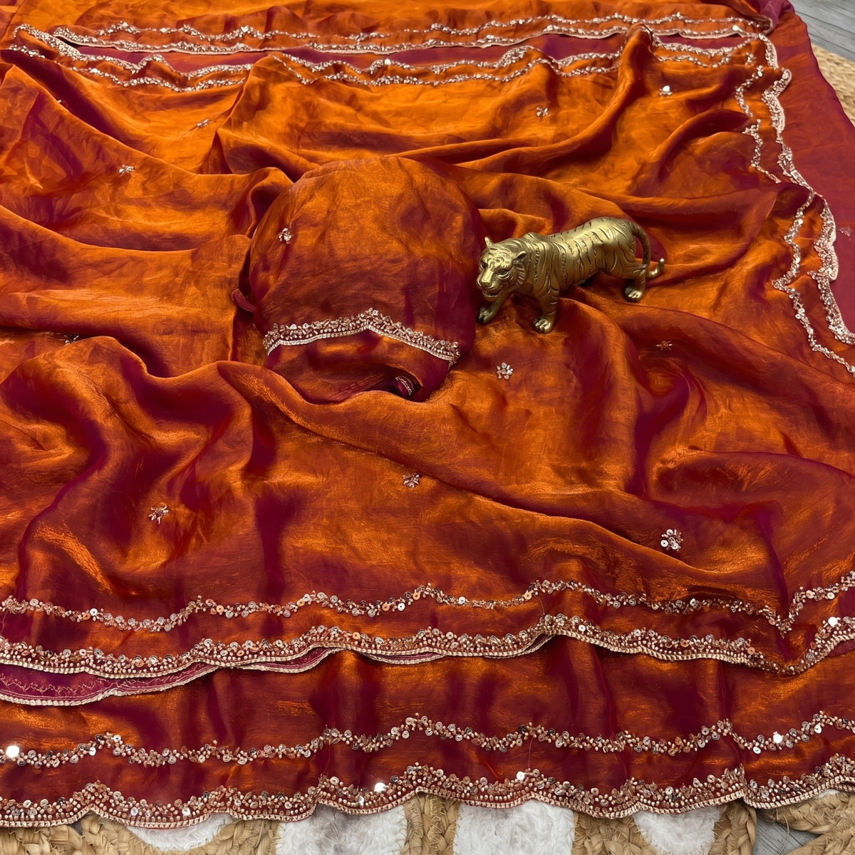 Fendy Satin Silk Sarees with Sequin & Coding Embroidered Scalloped Borders