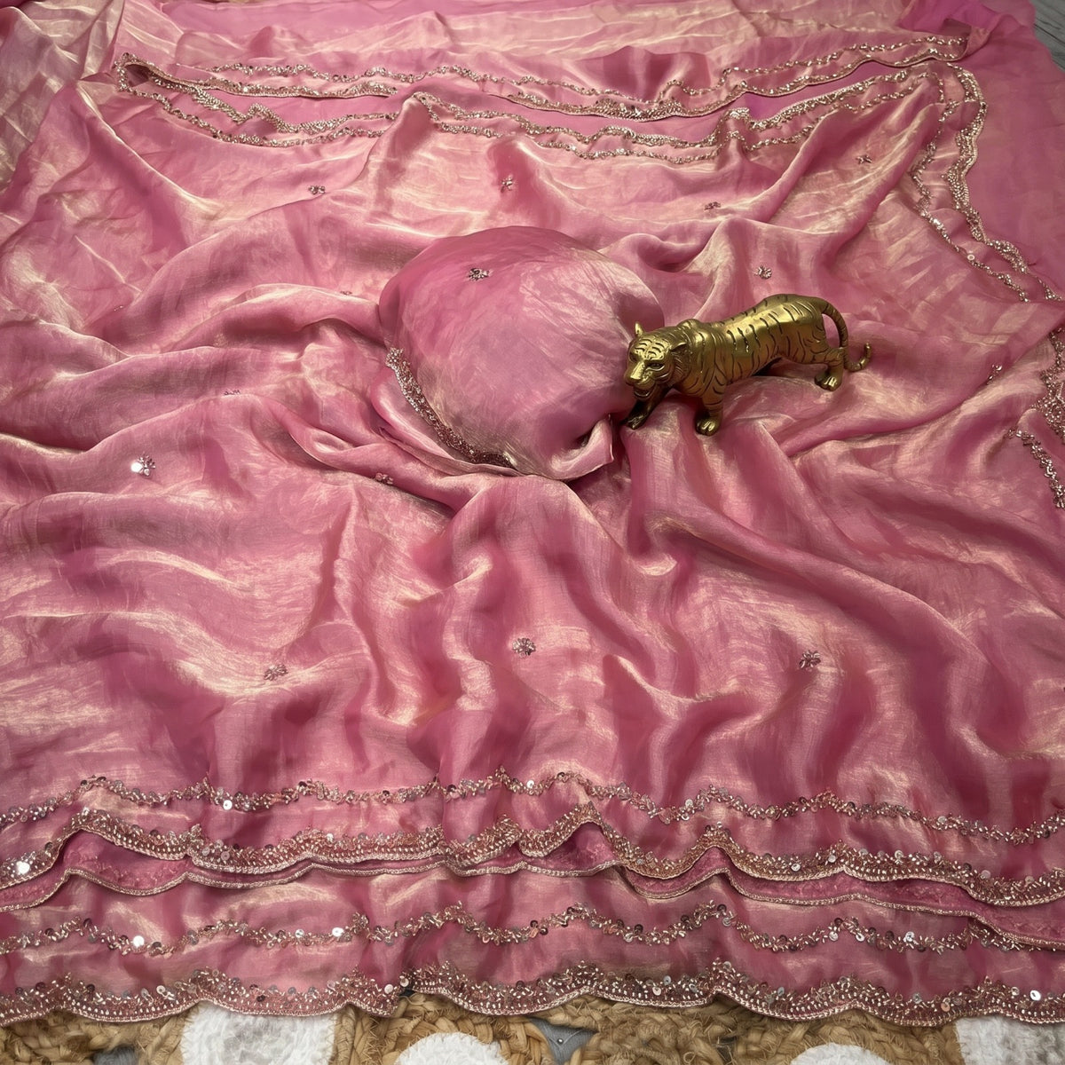 Fendy Satin Silk Sarees with Sequin & Coding Embroidered Scalloped Borders