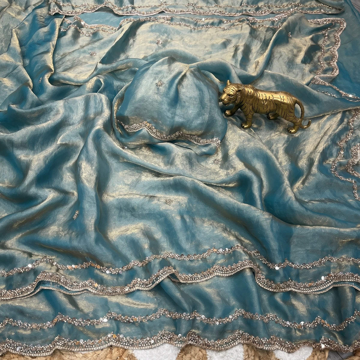 Fendy Satin Silk Sarees with Sequin & Coding Embroidered Scalloped Borders