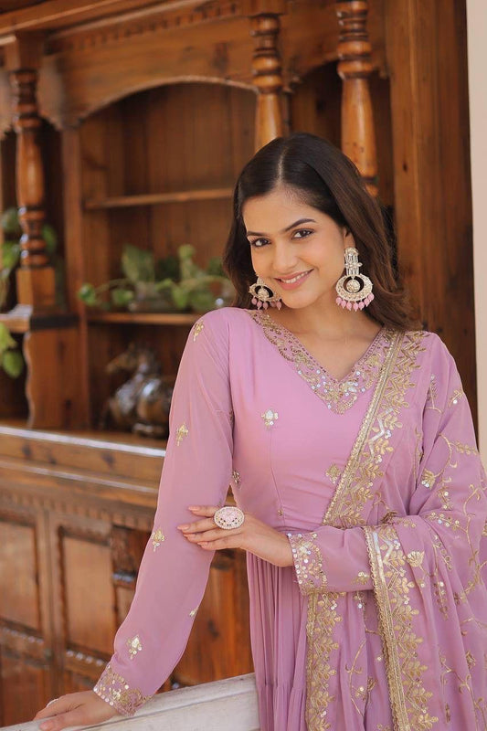 Georgette Sequin Embroidered Flared & Frilled Suits