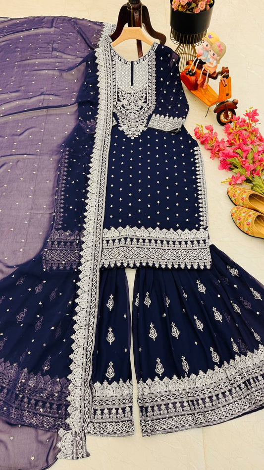 ZB-5041 – Fox Georgette Designer Sharara Suit Set - Royal Blue