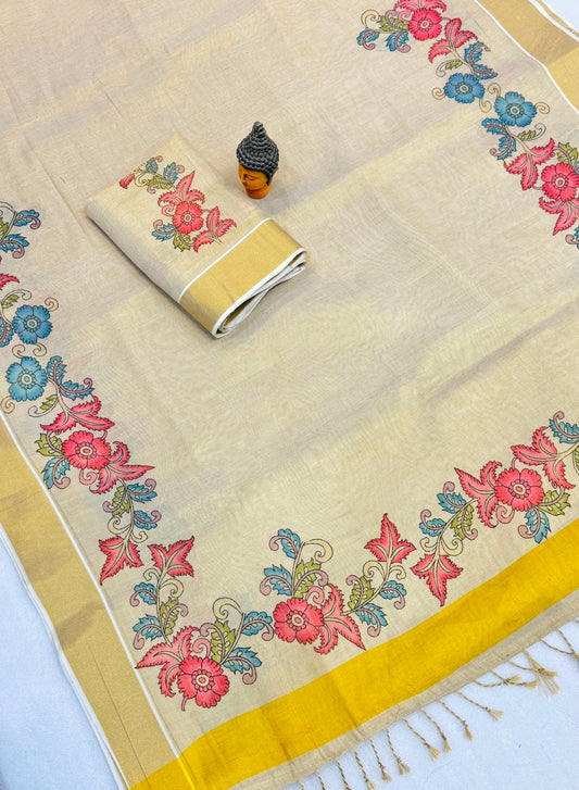 Kerala Tissue Saree with Digital Motif Prints – ₹1100