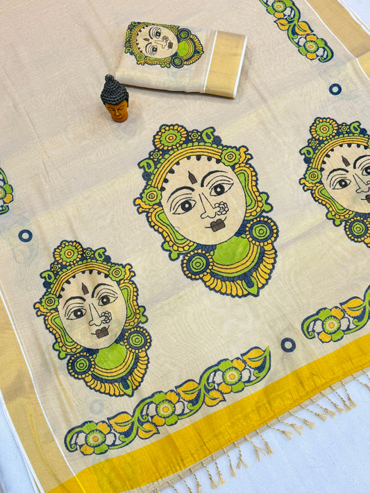 Kerala Tissue Saree with Digital Motif Prints – ₹1100