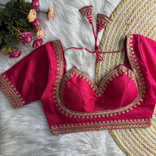 Readymade Soft Semi Silk Madhubala Pattern Halter Neck Embroidered Blouse – ₹999