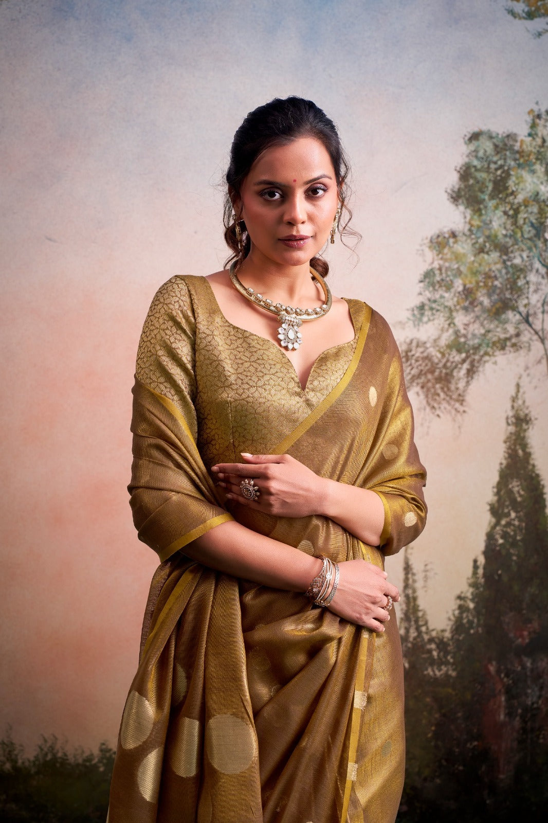 Tissue Silk Saree with Polka Zari Weaving – ₹1499