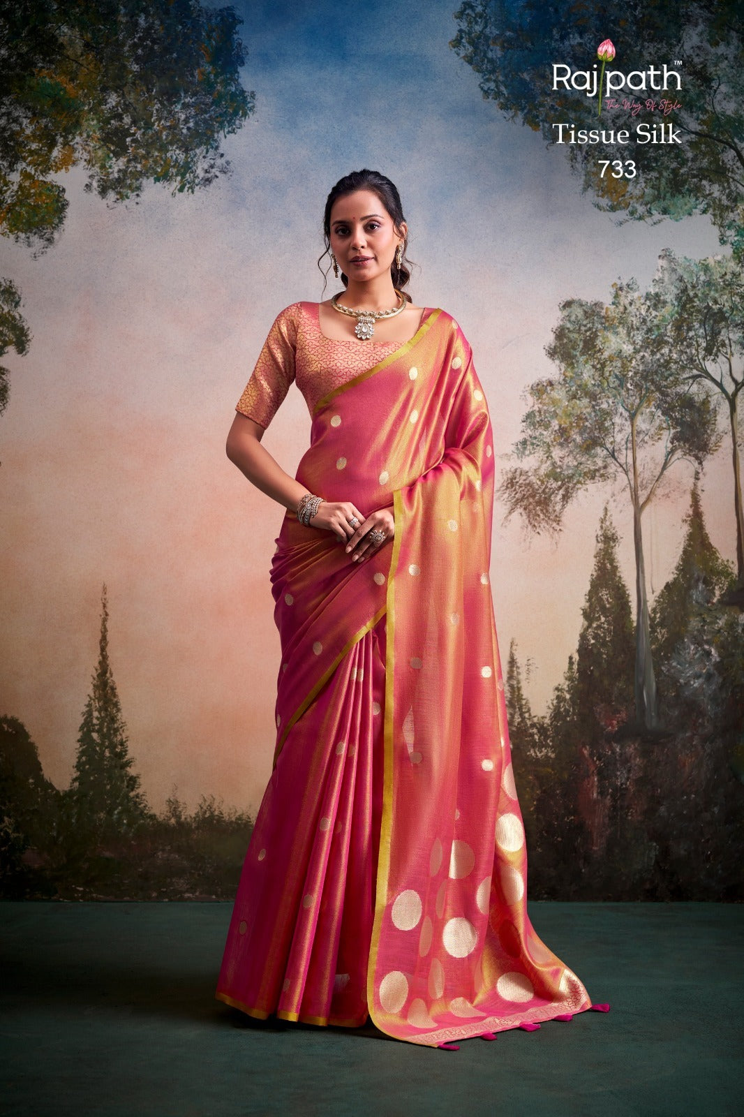 Tissue Silk Saree with Polka Zari Weaving – ₹1499