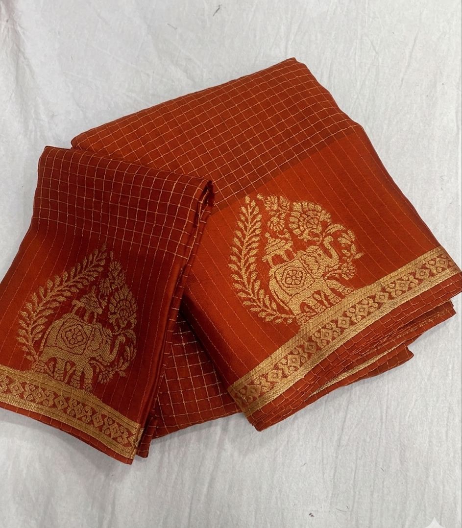 Viscose Chinnon Silk Saree with Checked Pattern & Zari Borders – ₹1500