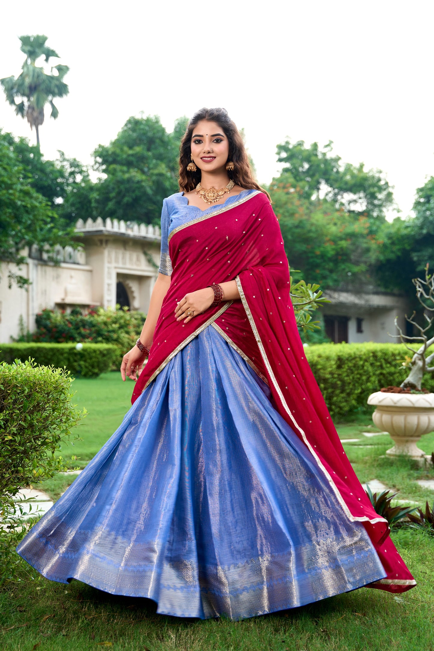 Tissue Silk Readymade Dhavani Collection 1699